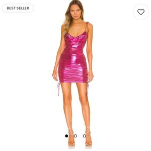 superdown Metallic Fuchsia Pink Ruched Mini Dress